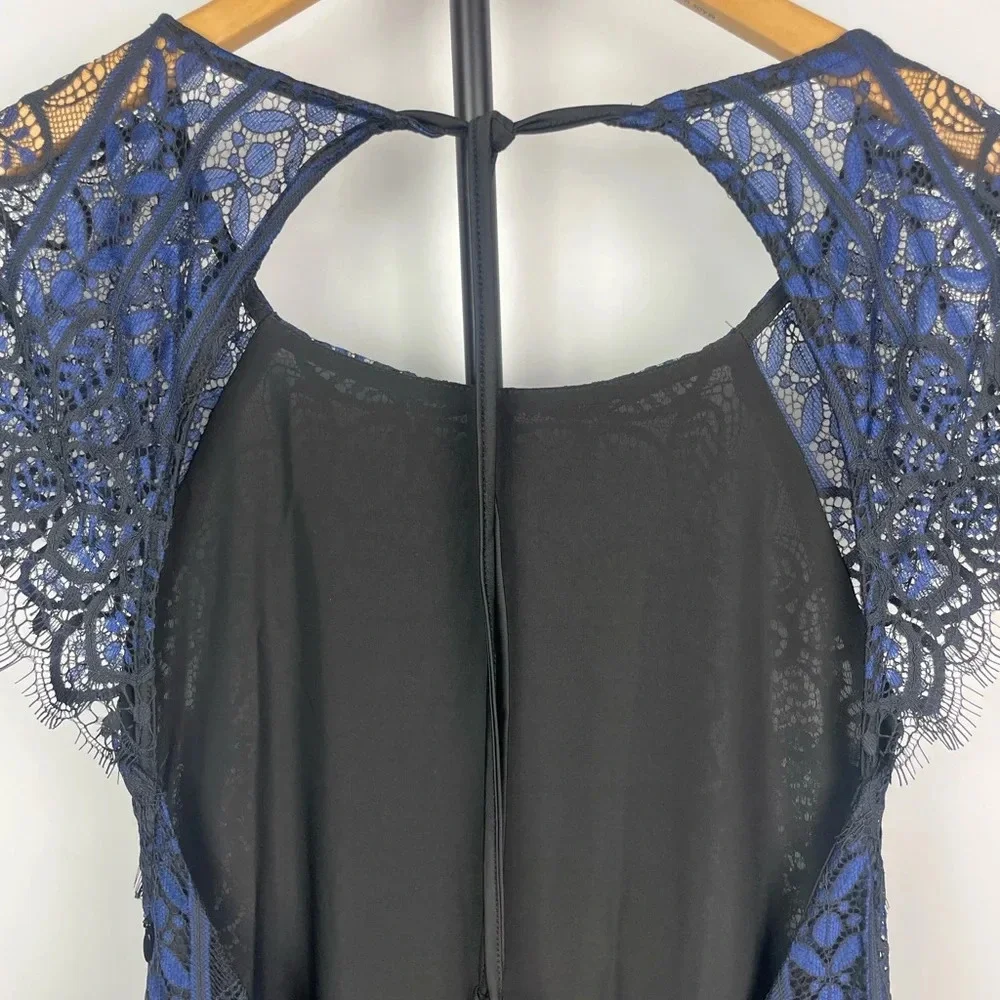 For Love & Lemons Black Blue Lave Lyla Open Back Short Sleeve Mini Dress‎